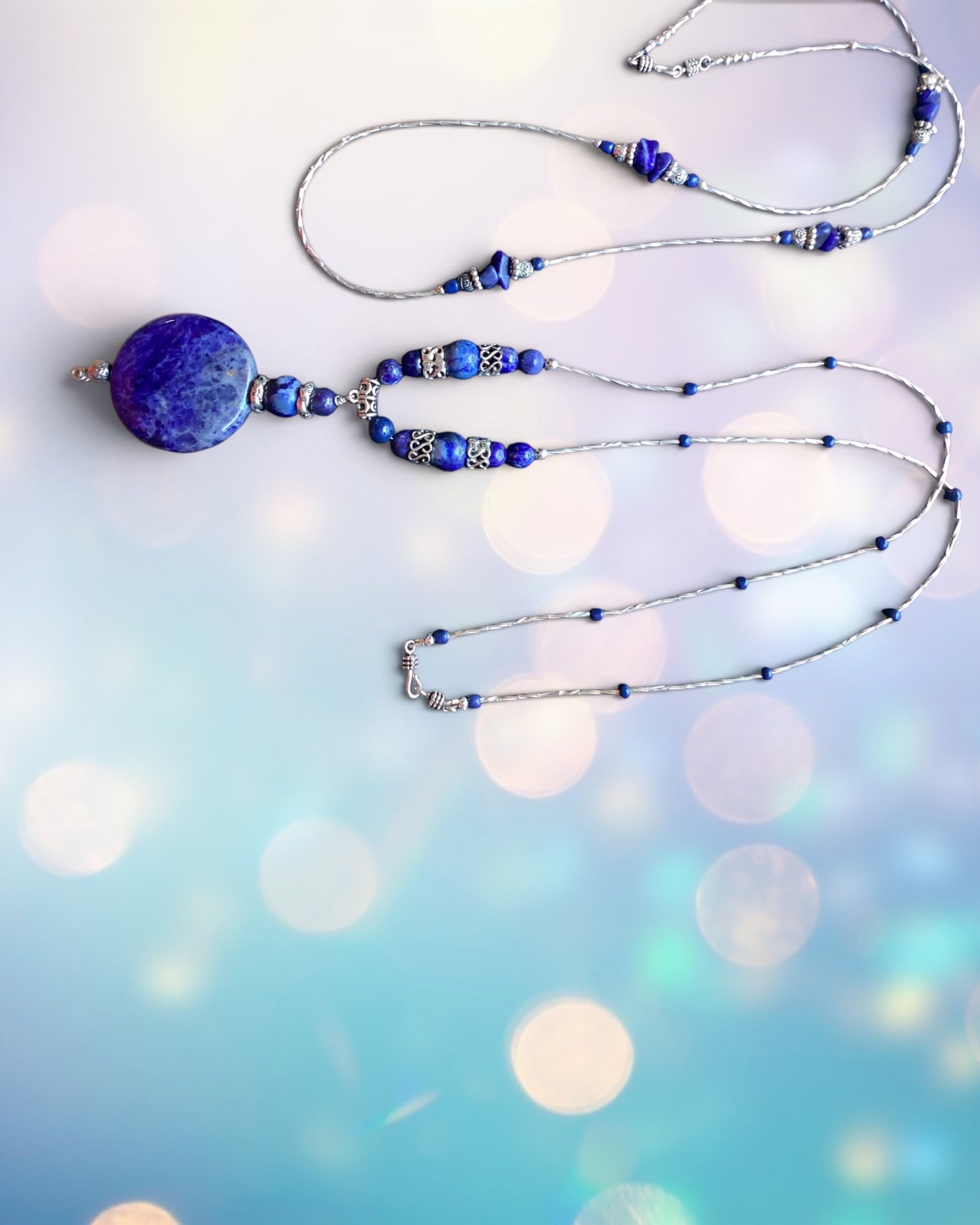 -Pendant Statement Necklace Featuring Lapis Lazuli Stones