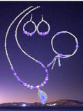 '-Purple Agate Druzy Pendant Necklace with Hoop Earrings