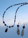 *Elegant Beaded Necklace, Bracelet and Earring Set with Lampwork Black Floral Beads Highlighting Each Piece