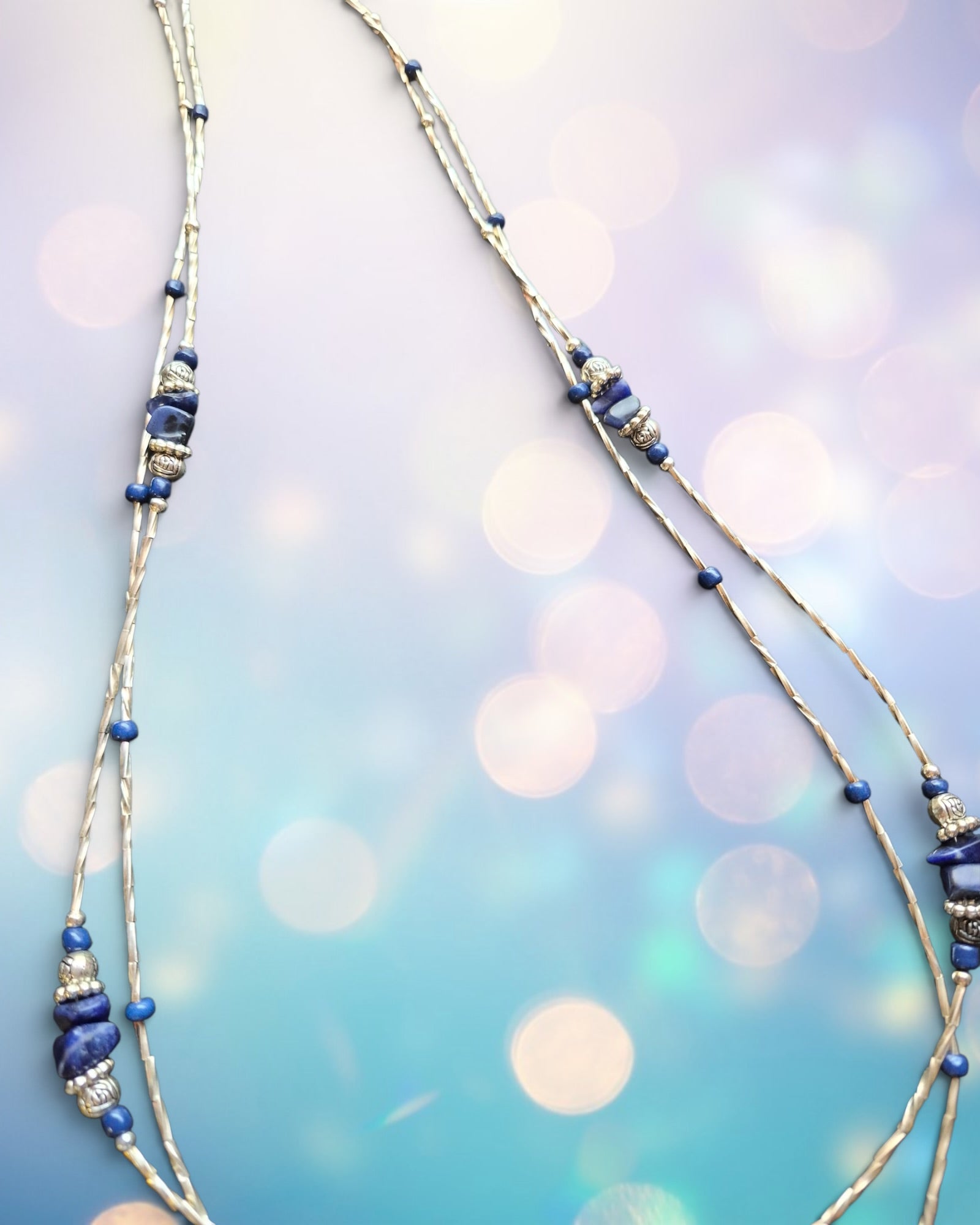 -Pendant Statement Necklace Featuring Lapis Lazuli Stones
