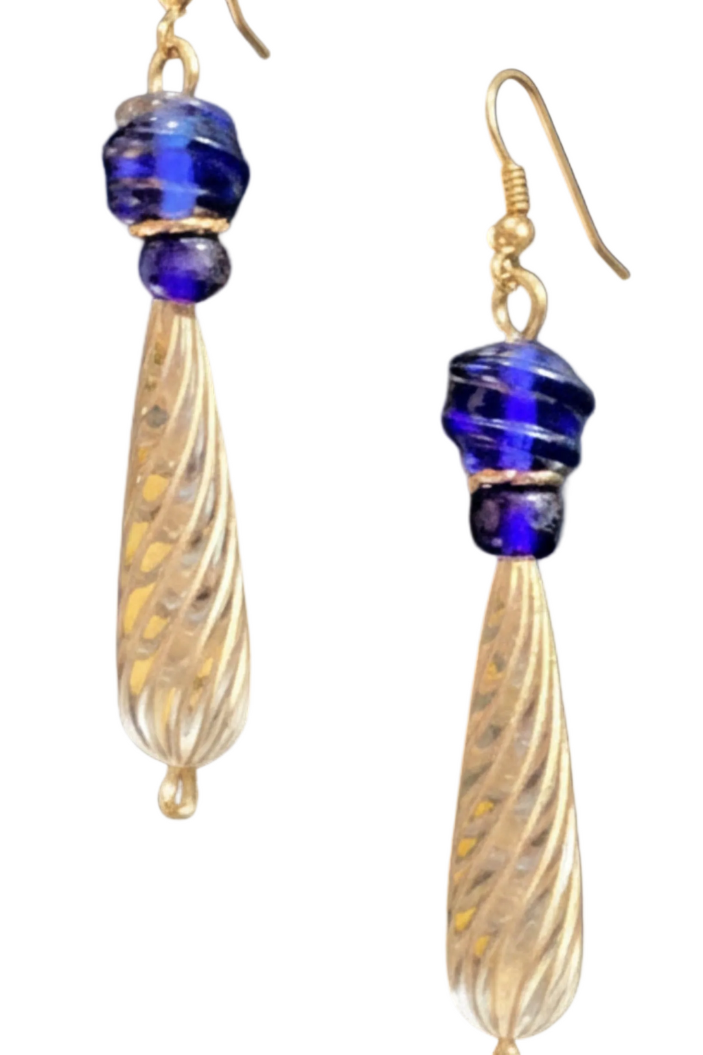 Elegant Drop Earrings with Blue Blown Glass Beads