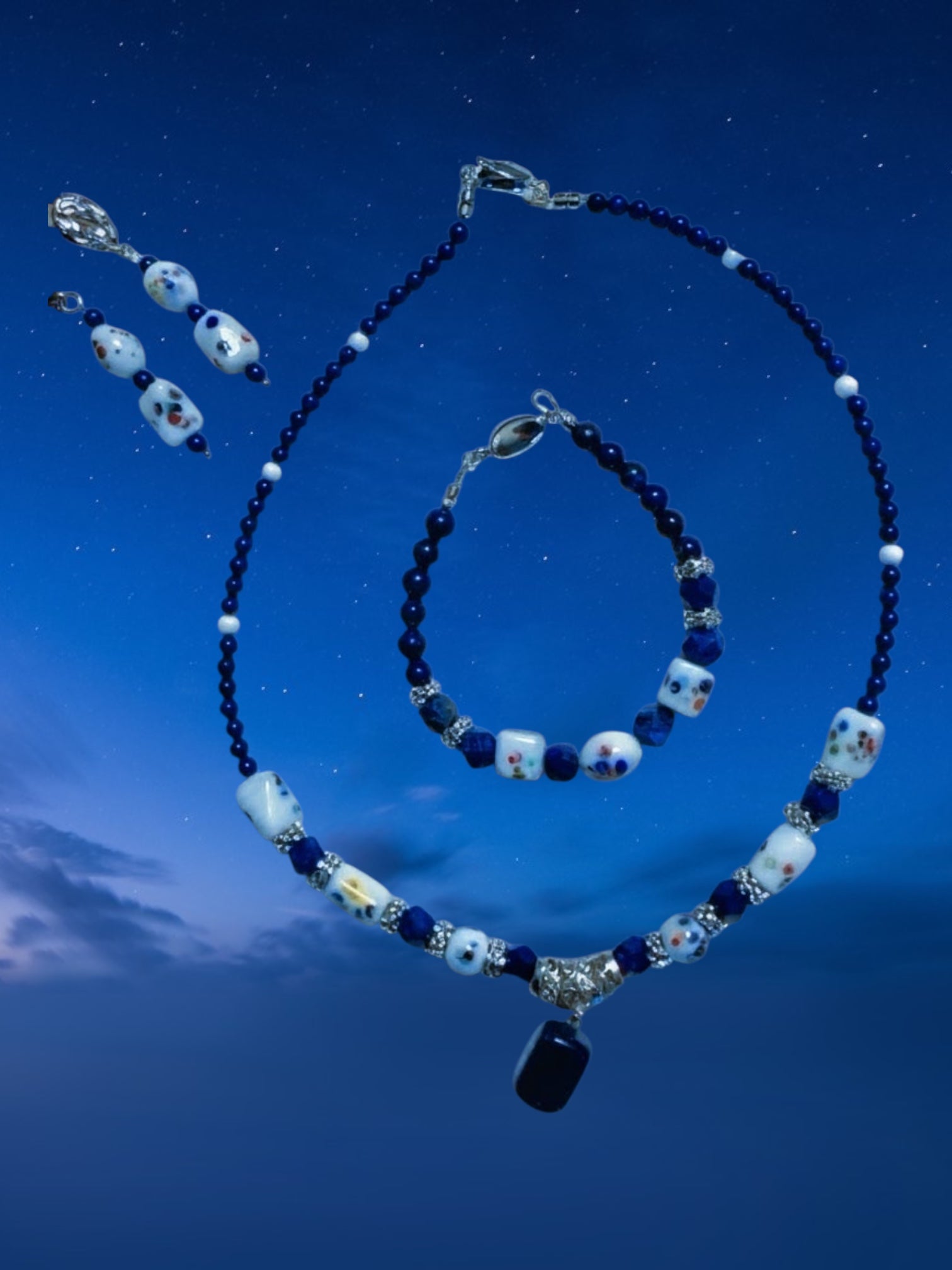 Artisan Beaded Necklace Bracelet and Earring Set