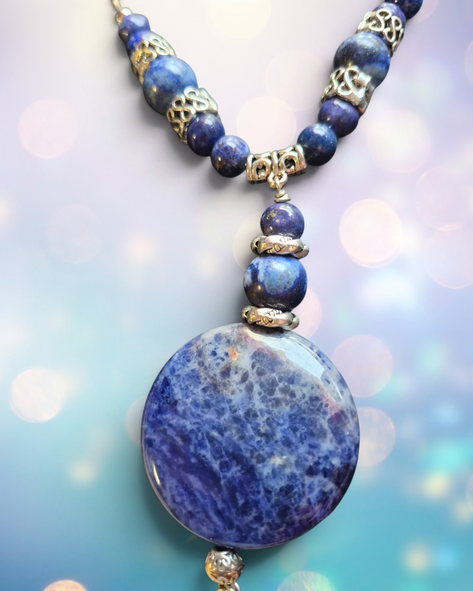 -Pendant Statement Necklace Featuring Lapis Lazuli Stones