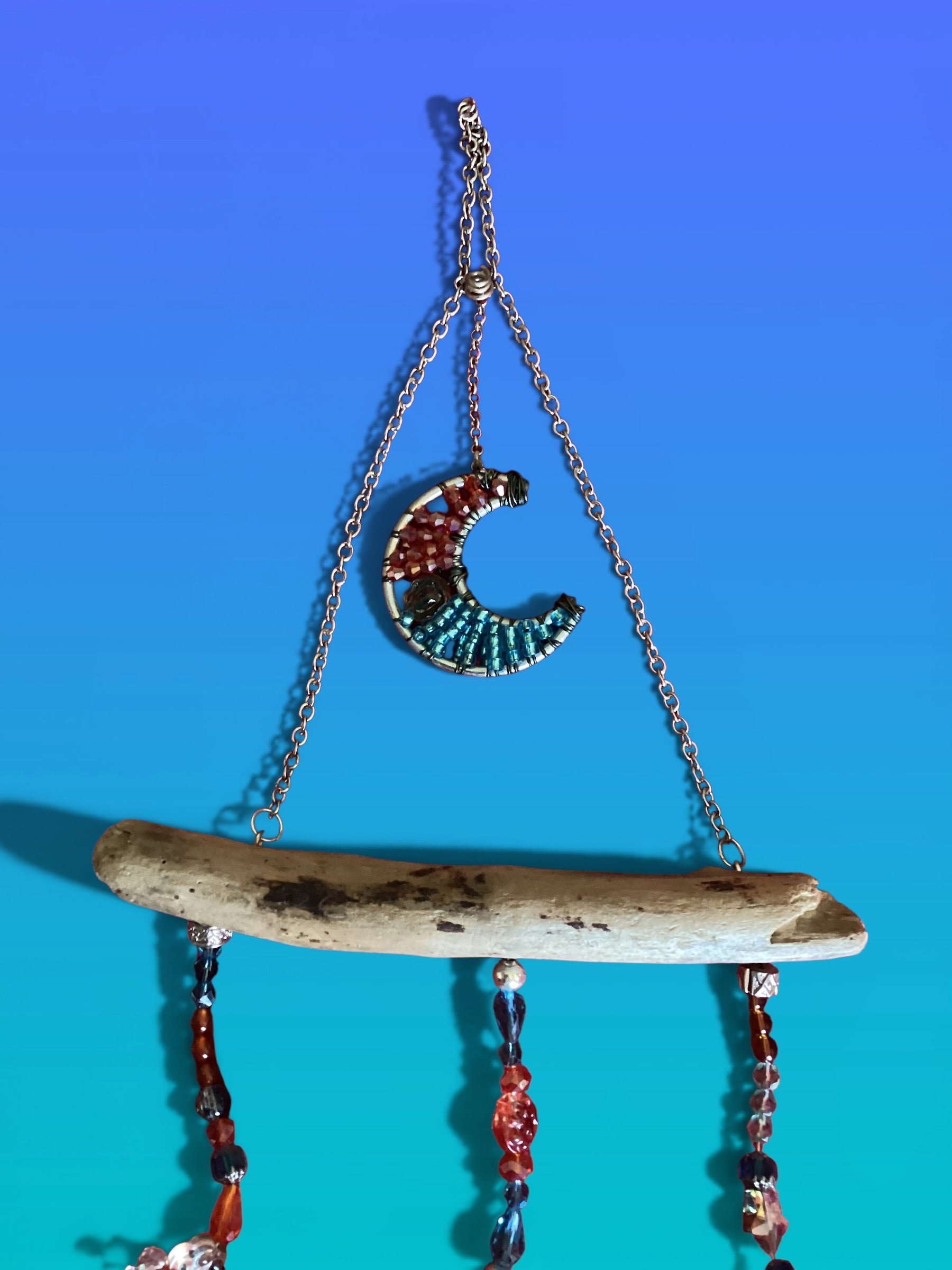 Bohemian Driftwood Beaded Moon Chime