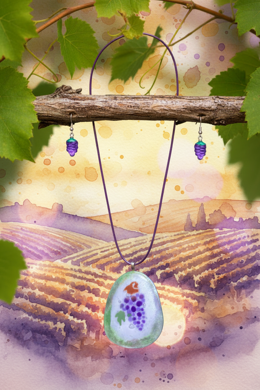 Artisan "Wine Country" Pendant Necklace and Earring Set