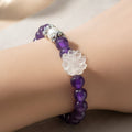Beaded Purple Flower Bracelet With Charm Accents