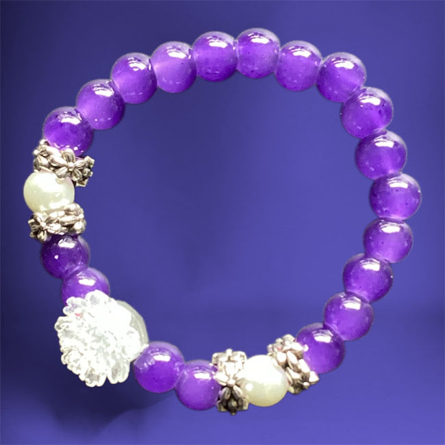 Beaded Purple Flower Bracelet With Charm Accents