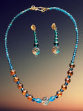 '-Beaded Statement Necklace with Glass Flower Focus and Corresponding Earrings