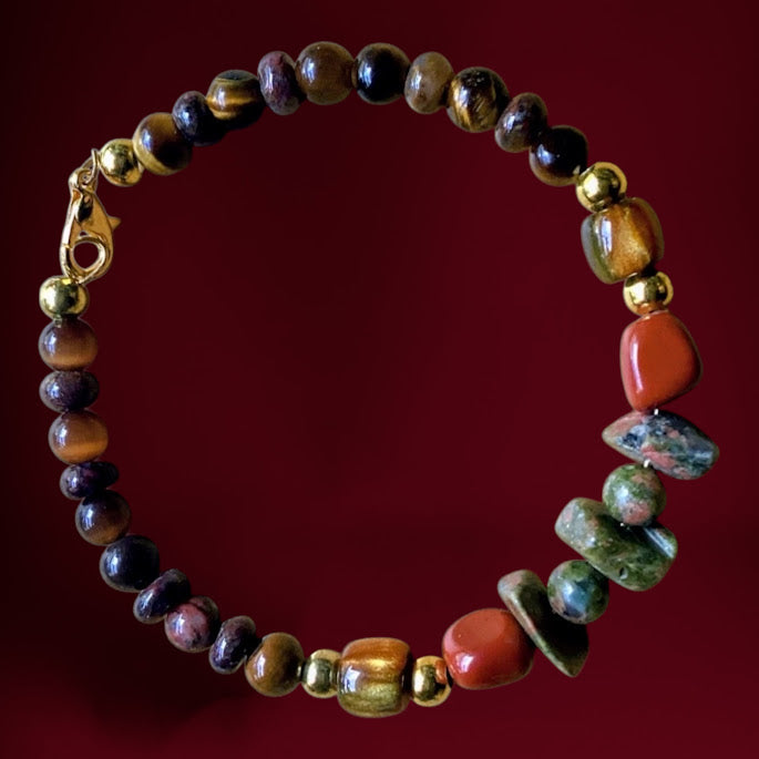 * Natural Stone Beaded Jewelry Set with Necklace, Earrings and (2) Bracelets