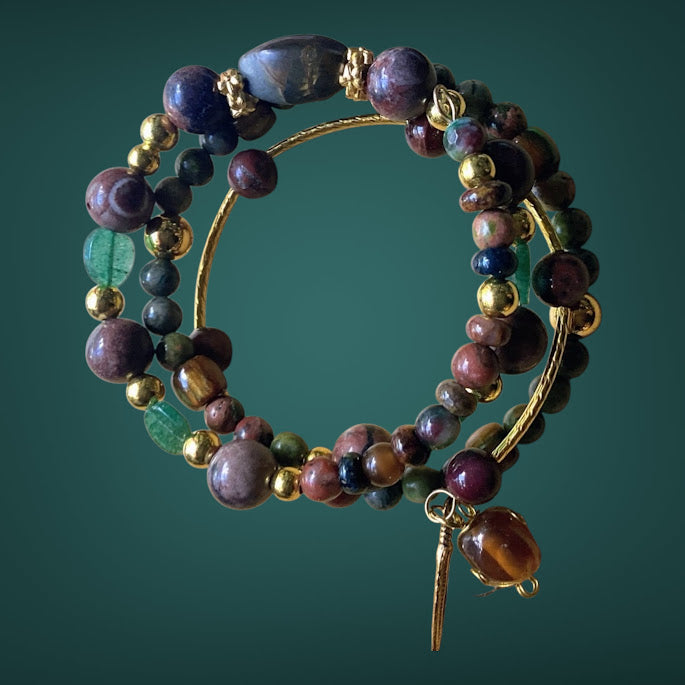 * Natural Stone Beaded Jewelry Set with Necklace, Earrings and (2) Bracelets