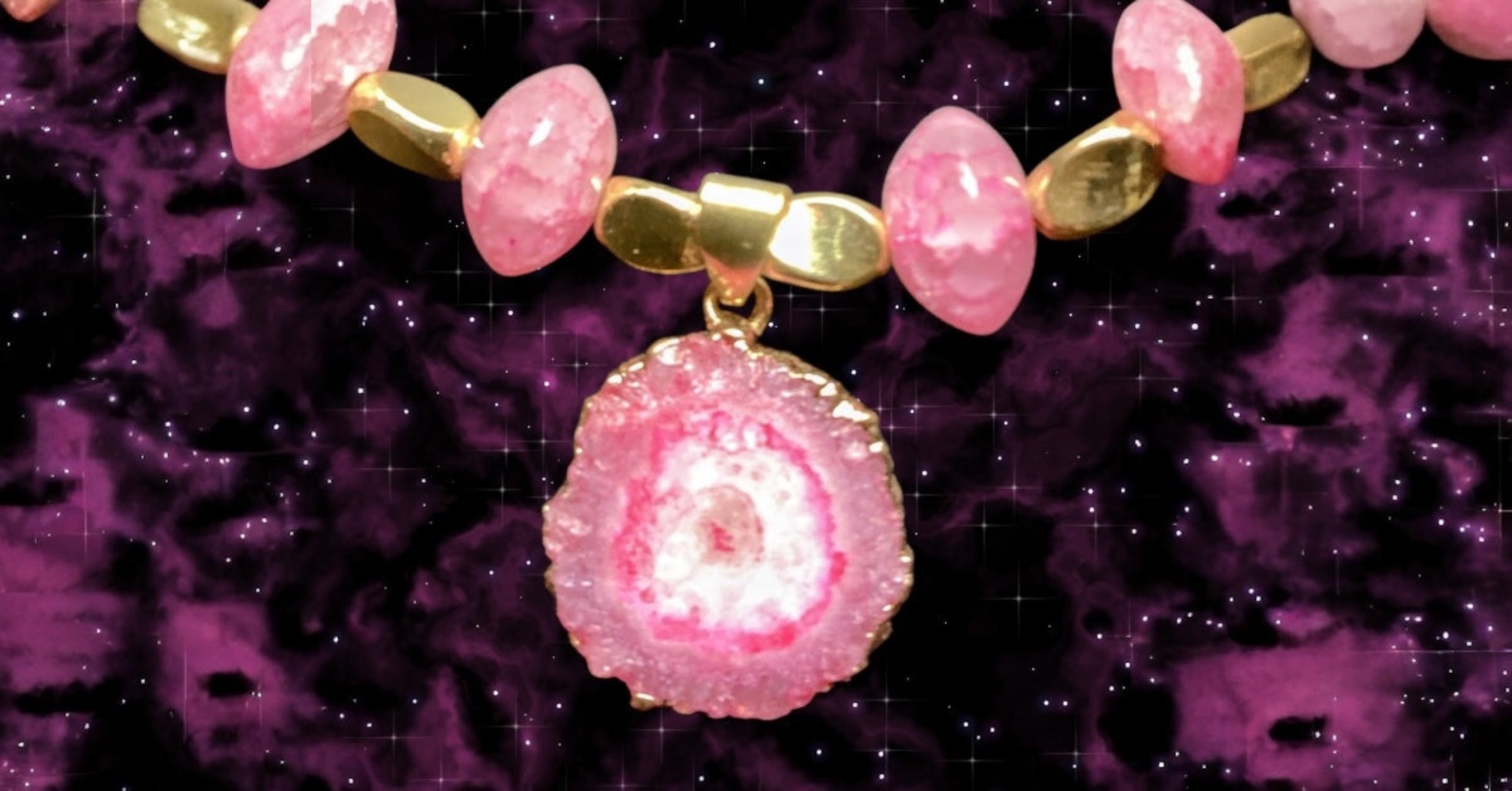 Pink Rose Pendant with Beaded Necklace, Bracelet and Earring Set
