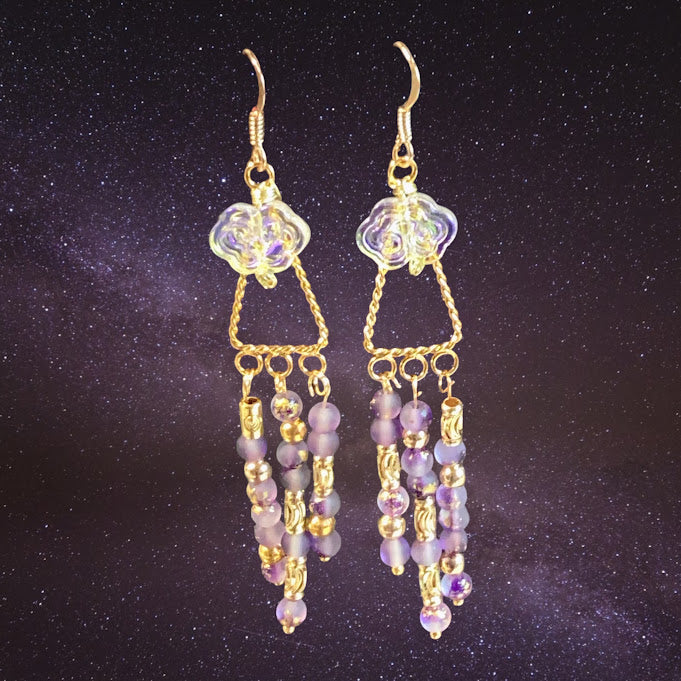 Elegant Lavender Dangle Earrings with Gold Accents