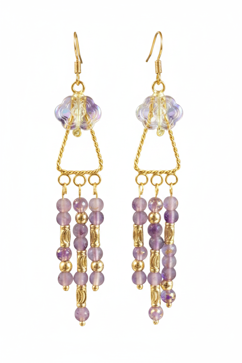 Elegant Lavender Dangle Earrings with Gold Accents