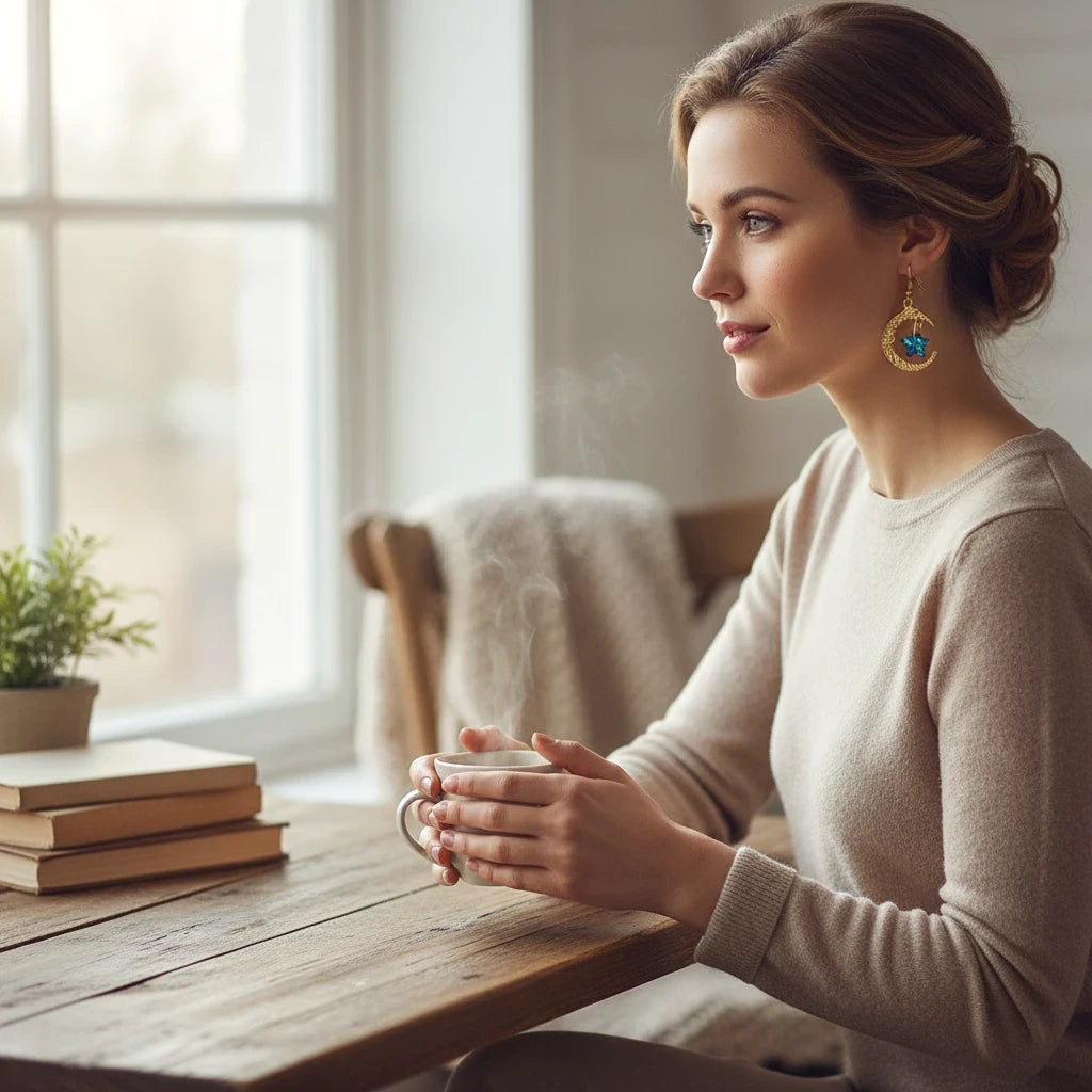 Celestial Moon and Star Drop Earrings