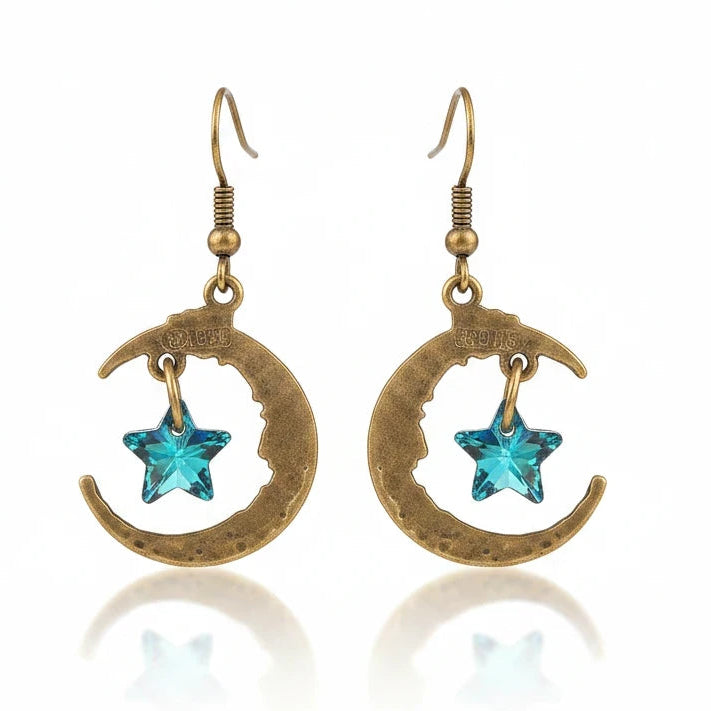 Celestial Moon and Star Drop Earrings