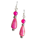 Featuring a beautiful pink agate teardrop pendant, accented with bright pink jade beads and silver-toned spacers, 