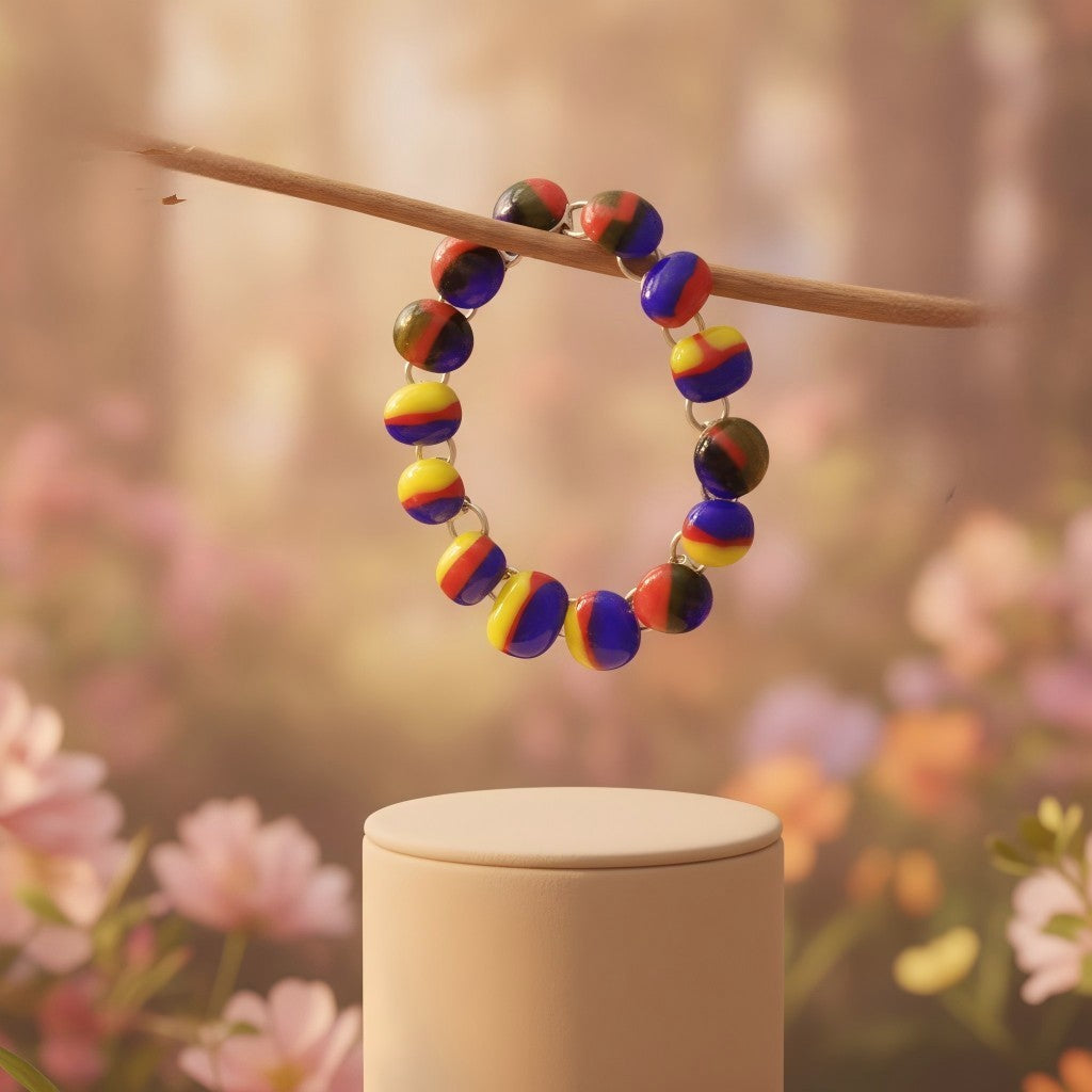 Artisan Beaded Link Bracelet - Red & Blue