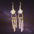Heartfelt Creations gold-tone dangle earrings with iridescent cloud bead and strands of lavender & clear beads.