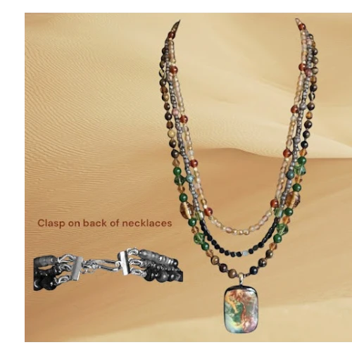 Heartfelt Creations multi-strand beaded necklace, wrap bracelet, and teardrop earrings with a handcrafted  fused glass pendant.  GEORGEOUS!!!