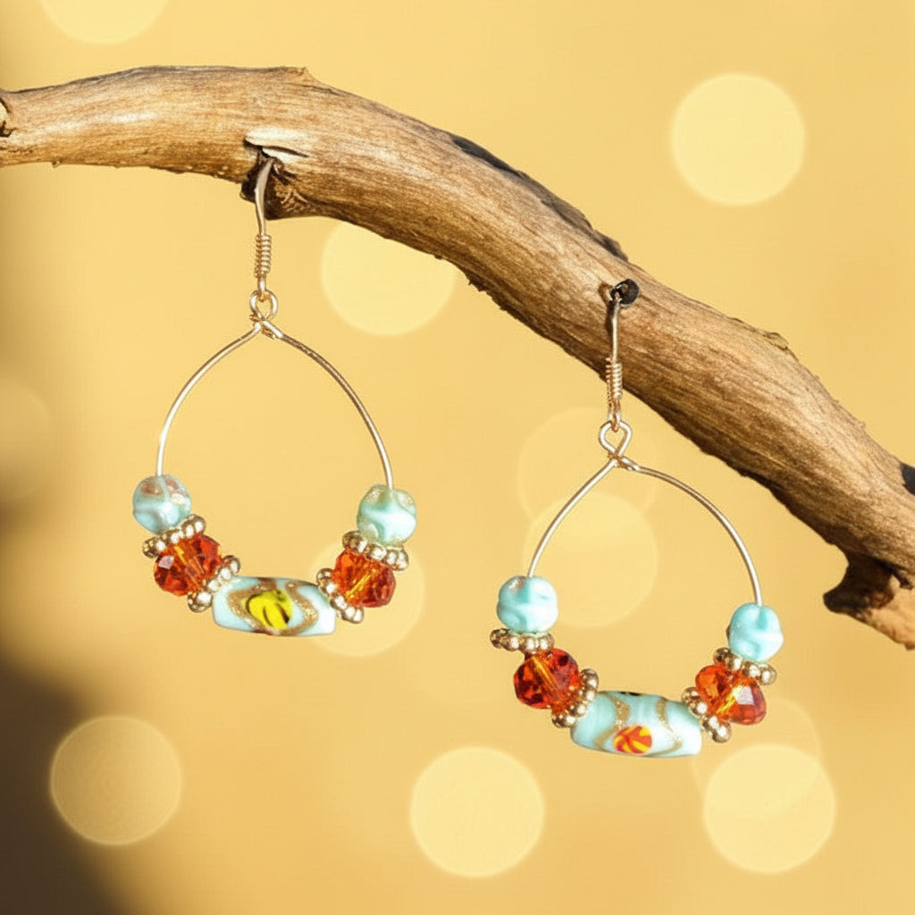 Artisan Beaded Hoop Drop Earrings