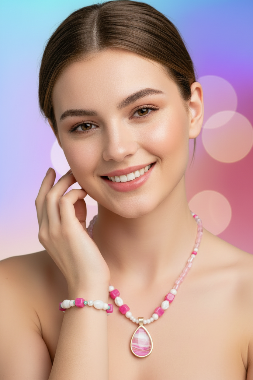 '-Handcrafted Beaded Necklace and Bracelet Jewelry Set