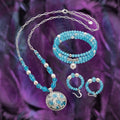 Heartfelt Creations handcrafted jewelry set with K2 Blue Azurite pendant, turquoise glass beads, and faux pearls.
