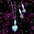 Heartfelt Creations blue glass heart pendant necklace and dangle earrings set with floral charms
