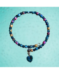 Heartfelt Creations blue, pink, and gold beaded coil bracelet with a blue crystal heart charm.