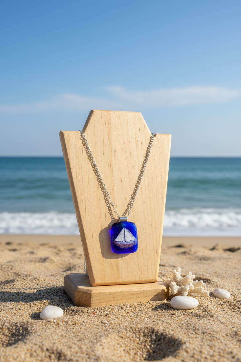 Abstract Sailboat Pendant Necklace