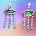 Heartfelt Creations iridescent cloud dangle earrings with lavender and clear crystal beaded tassels.