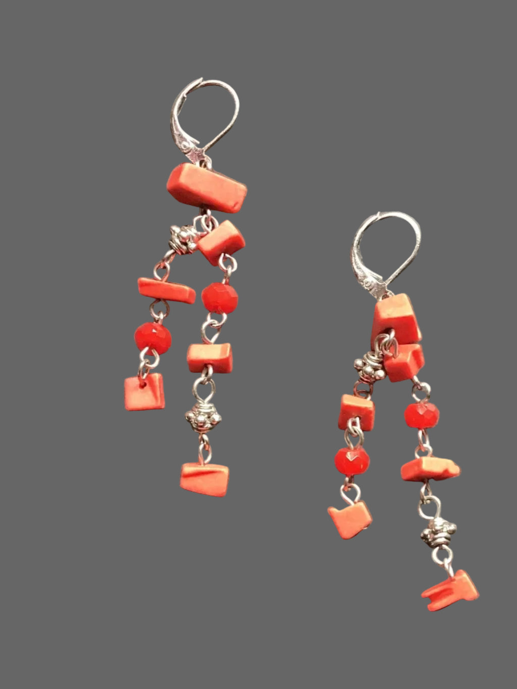Heartfelt Creations coral-like bead dangle earrings with silver-tone spacers and lever-back closure.