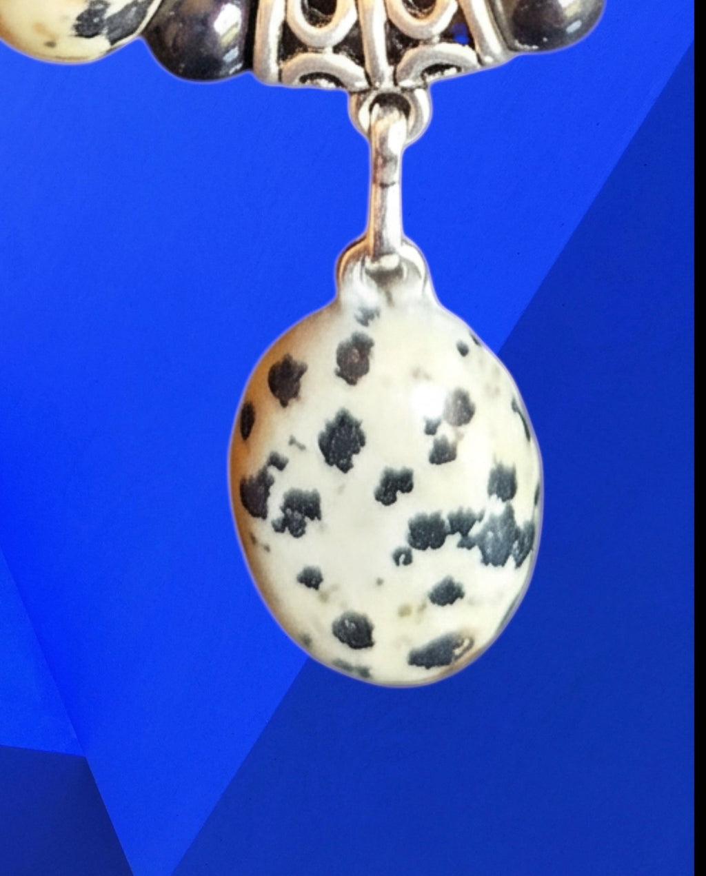 Heartfelt Creations dalmatian jasper stone pendant on a beaded necklace with silver-tone metal accents
