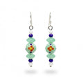 Heartfelt Creations handcrafted dangle earrings featuring mint green, purple, and white beads with floral motifs.