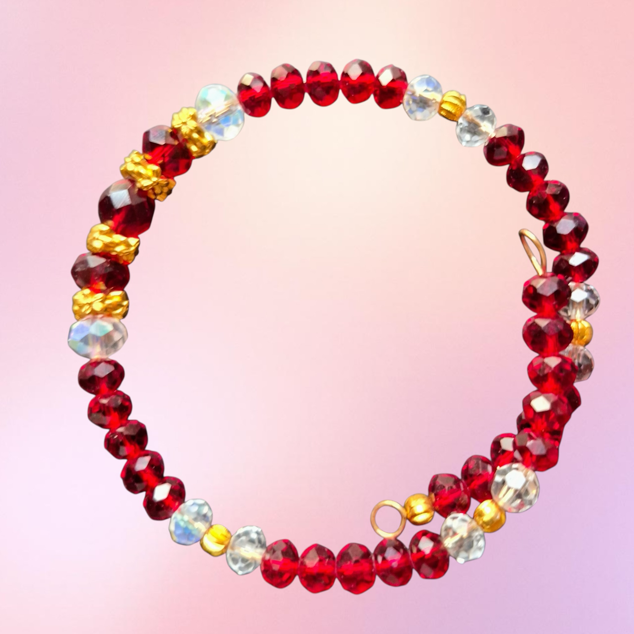 Heartfelt Creations elegant beaded bracelet set with crimson garnet, clear crystal, and gold-tone beads.