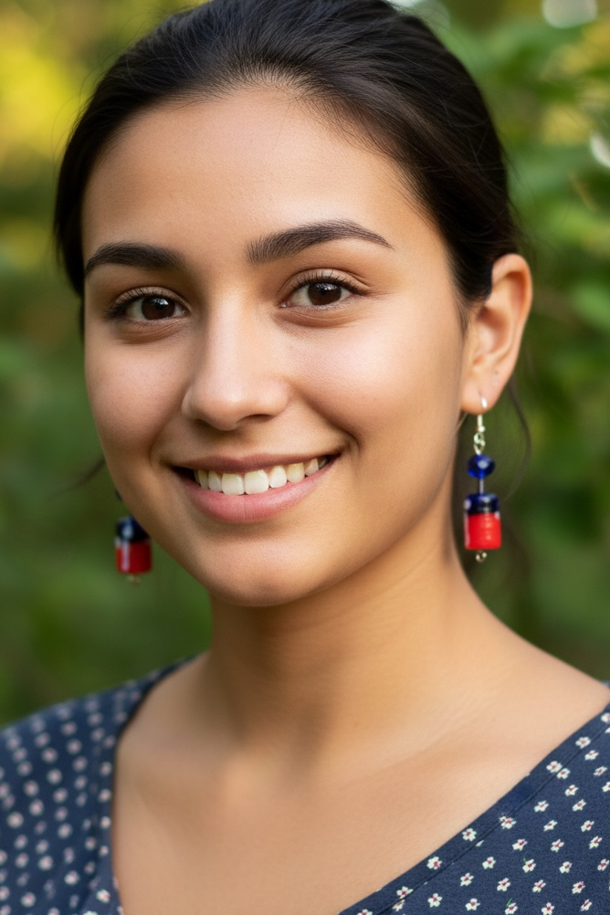 Heartfelt Creations artisan glass bead dangle earrings in royal blue and red.