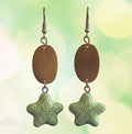 Heartfelt Creations textured light green porous stone star drop earrings with hammered silver-tone oval accents