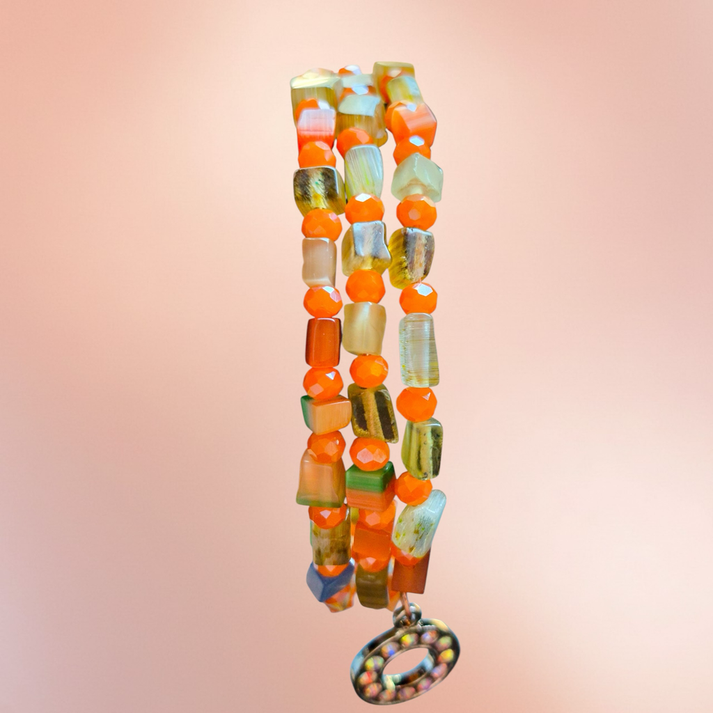 Heartfelt Creations multicolor natural stone beaded wrap bracelet.