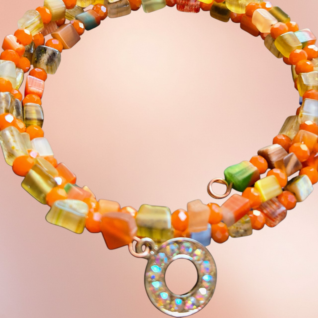 Heartfelt Creations multicolor natural stone wrap bracelet with toggle clasp and rhinestone accents.