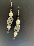 Heartfelt Creations elegant dangle earrings with cream pearls, silver filigree beads, and amethyst crystals.