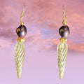 Heartfelt Creations dark purple baroque pearl and ribbed glass drop earrings with gold-tone findings.