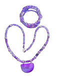 Heartfelt Creations purple agate statement necklace and matching beaded bracelet with silver-tone metal accents