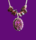 Heartfelt Creations oval purple druzy pendant necklace with garnet chip beads and silver-tone bezel.