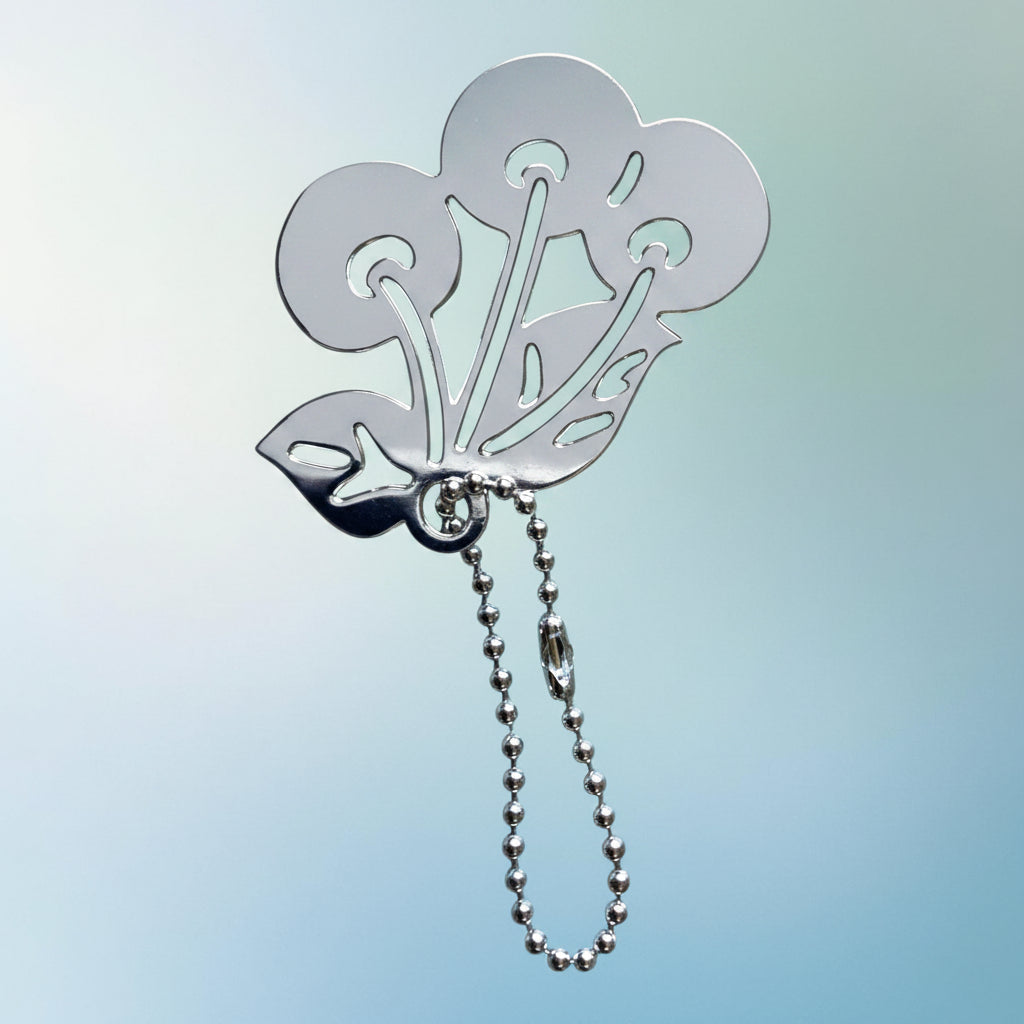 Heartfelt Creations polished silver-plated brass base metal cherry keychain with a die-cut design and sturdy ball-chain attachment.
