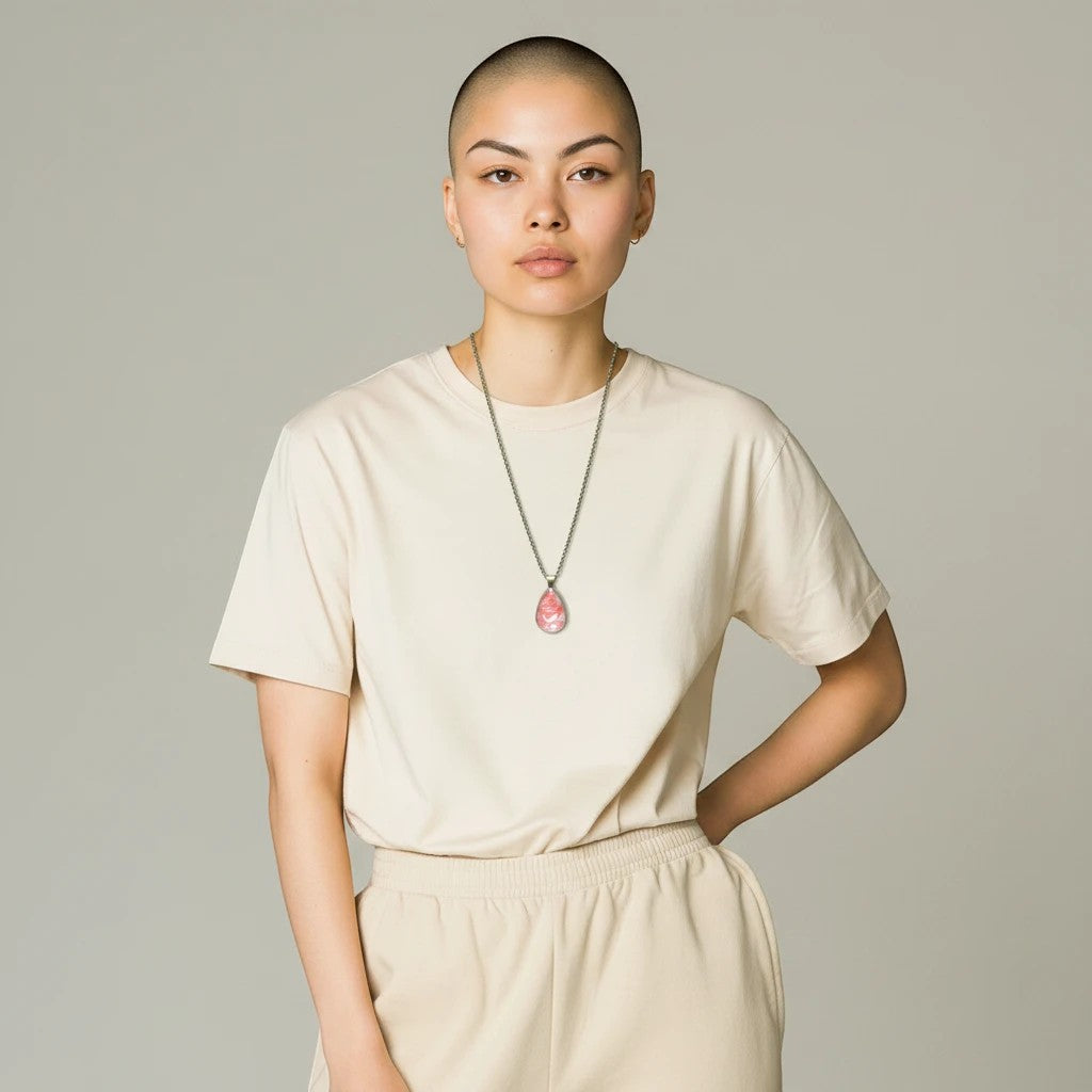 Heartfelt Creations teardrop necklace with a hand-painted coral and peach resin pendant in an antique-bronze setting.