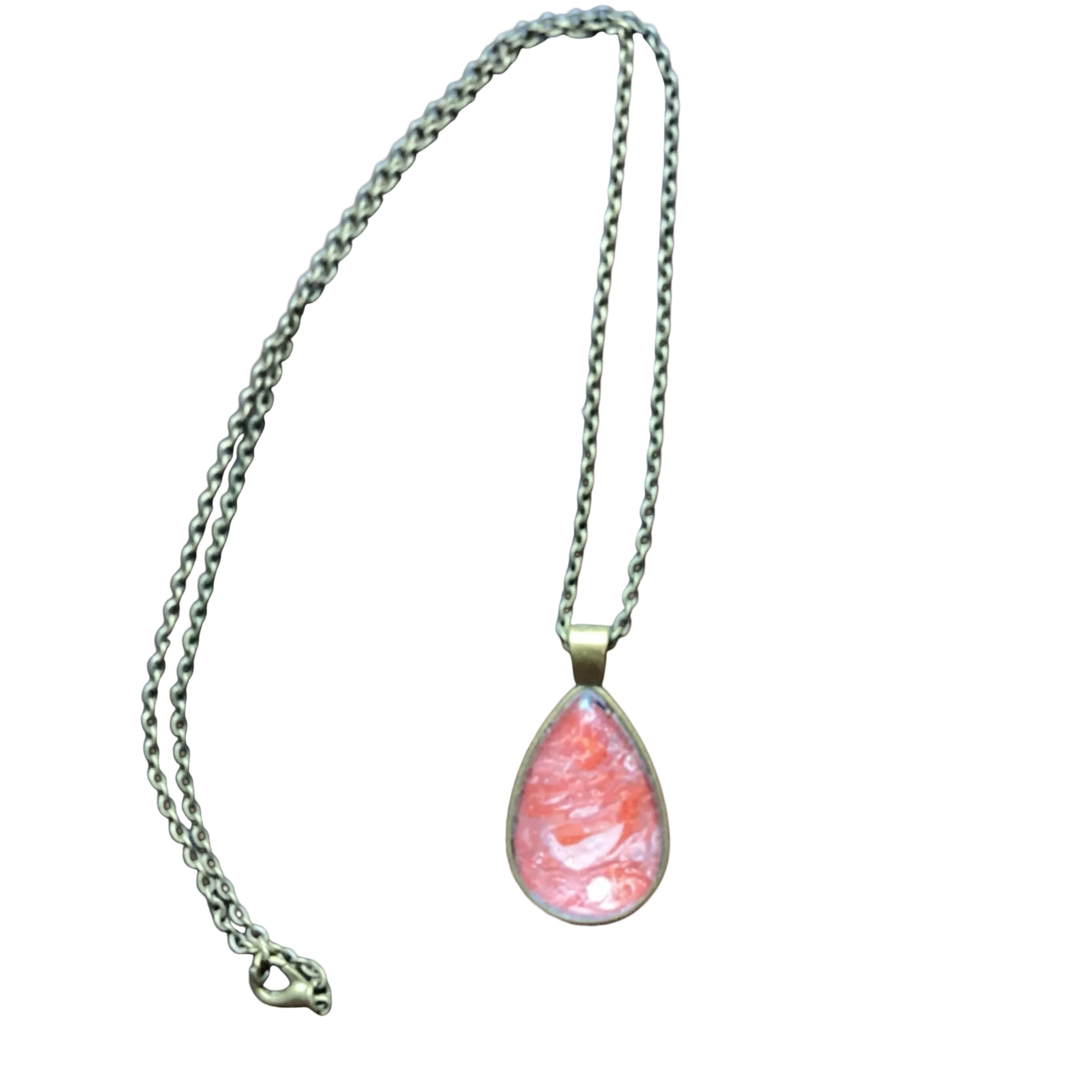 Teardrop Necklace with Hand-painted Pendant Sealed Under Glass