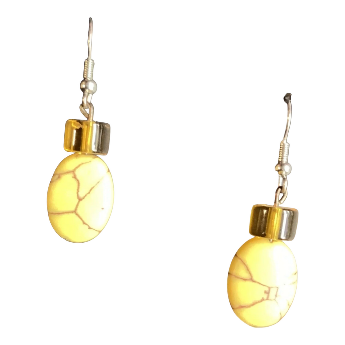 Heartfelt Creations oval yellow turquoise dangle earrings with amber beads and silver-tone hooks