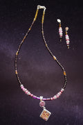 '-Sparkling Titanium Druzy Gemstone Pendant Necklace with Earrings