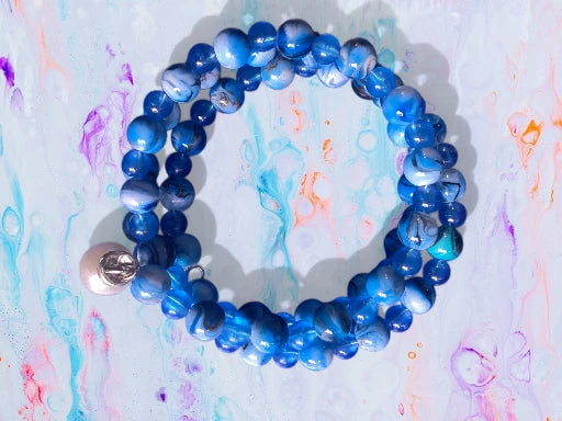 Blue Swirl Beaded Coil Bracelet