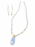 Heartfelt Creations Natural Agate Pendant with Beaded Shell Necklace and Earrings