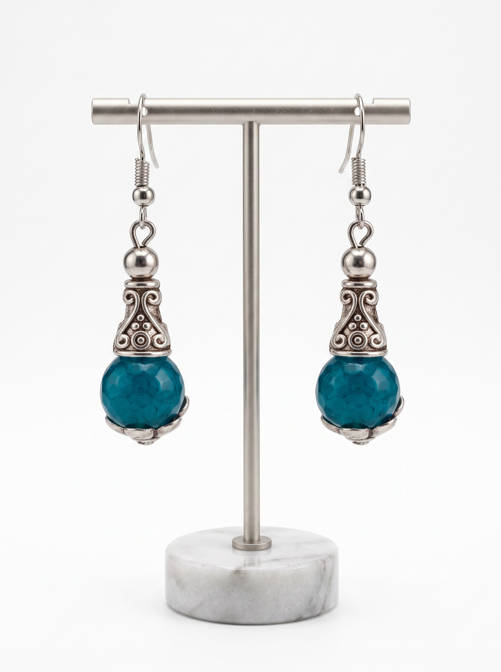 Ornate Decorative Teal Stone Drop Earrings